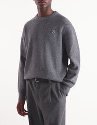Pull Bold Fox Head côtelé en laine et cachemire - Medium Grey Melange