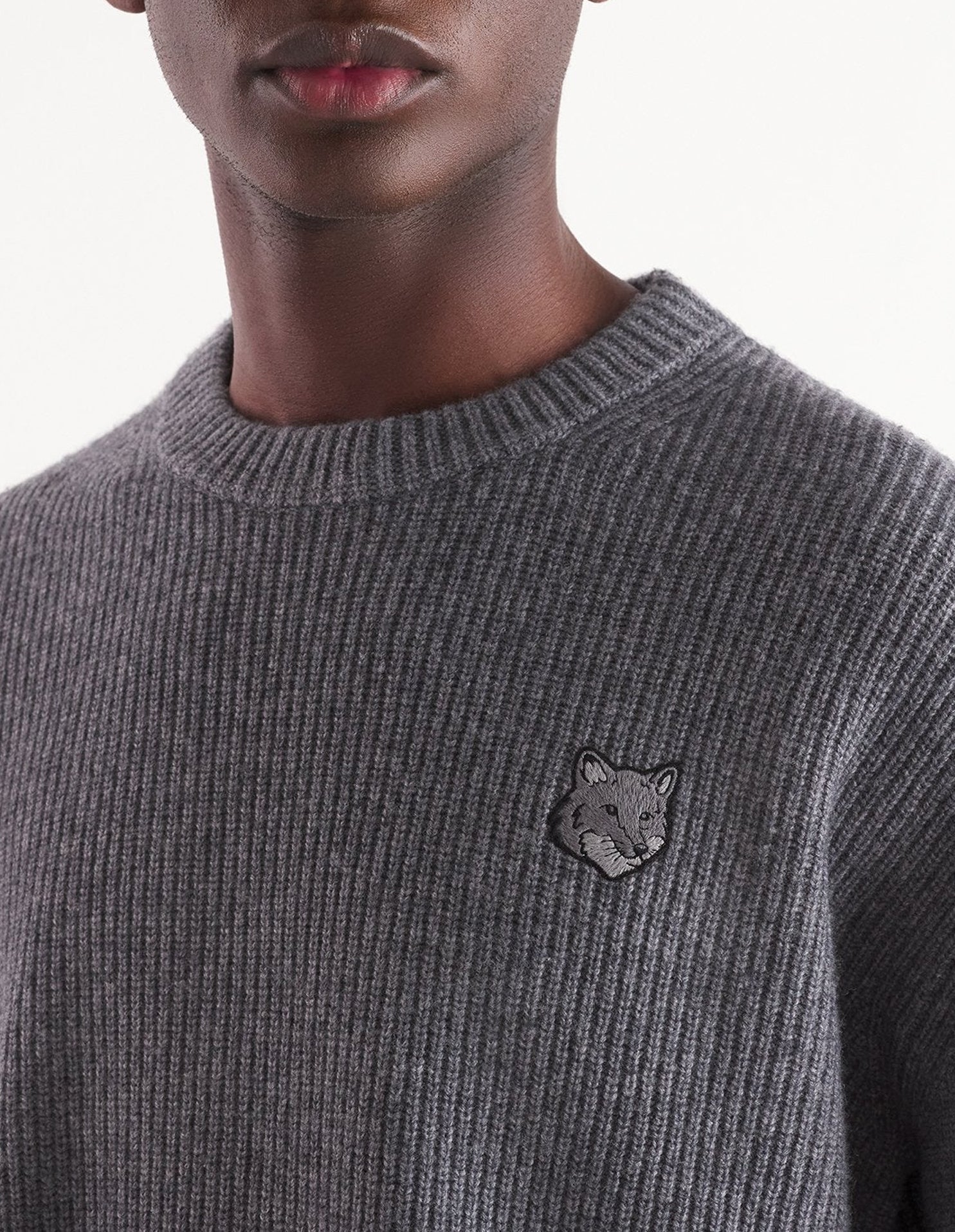 Pull Bold Fox Head côtelé en laine et cachemire - Medium Grey Melange
