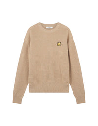 Ribbed embroidered jumper in wool - Beige Melange