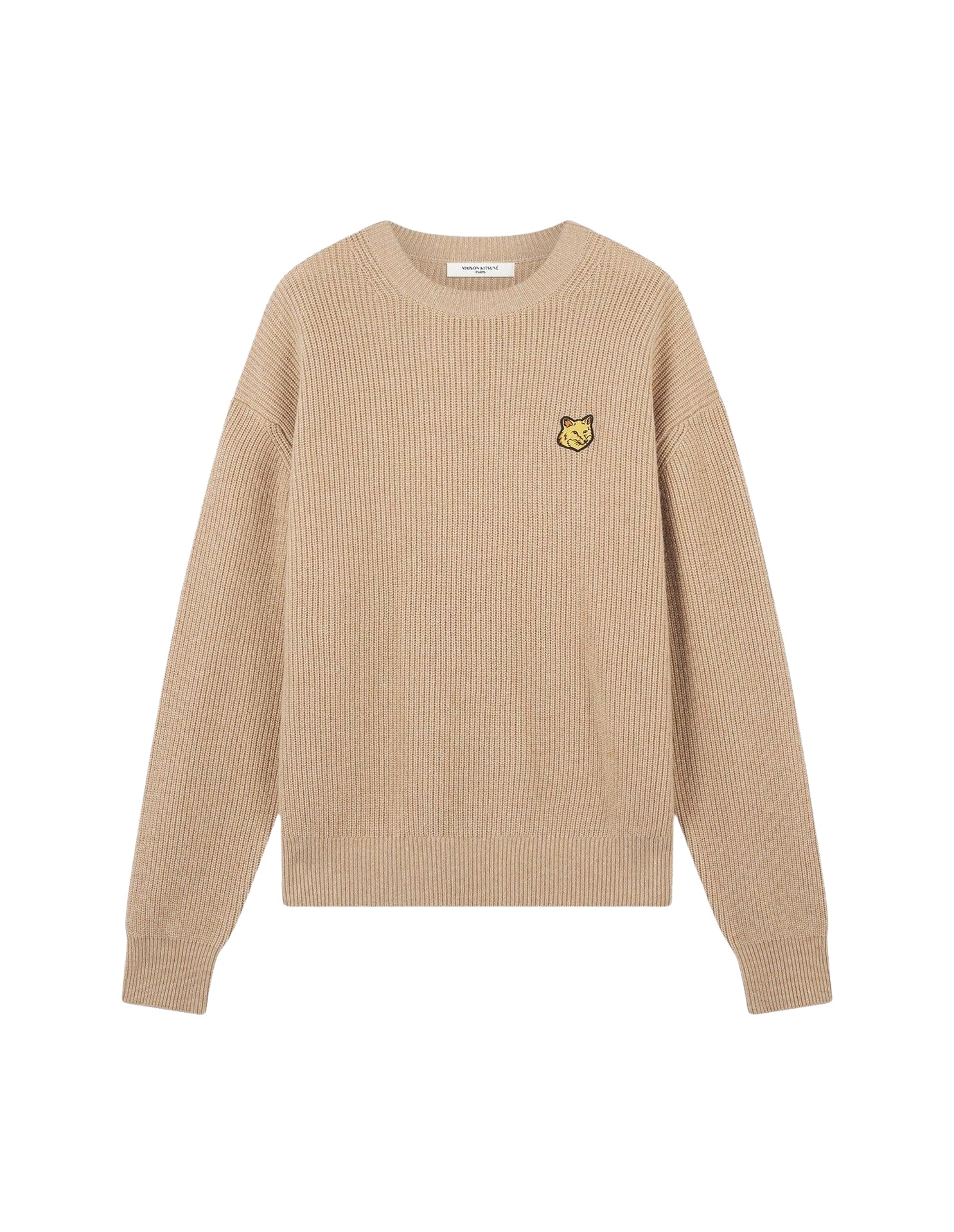 Ribbed embroidered jumper in wool - Beige Melange