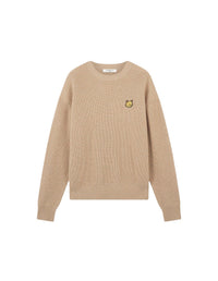 Pull brodé côtelé en laine - Beige