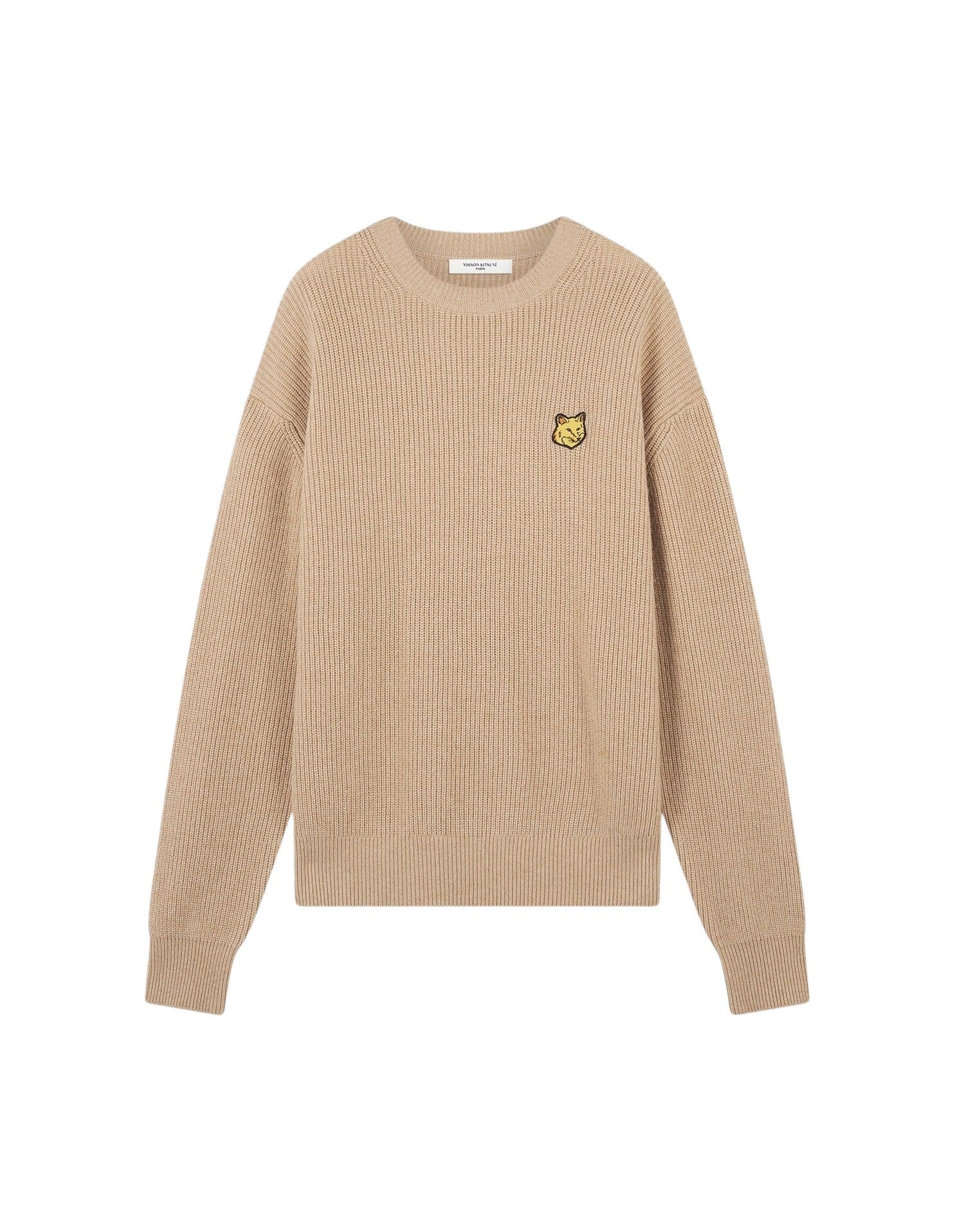 Bold Fox Head ribbed jumper in wool and cashmere - Beige Melange