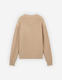 Pull brodé côtelé en laine - Beige Melange