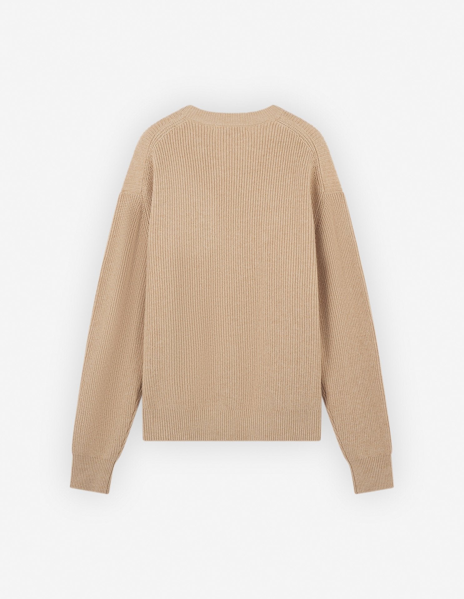 Pull brodé côtelé en laine - Beige Melange