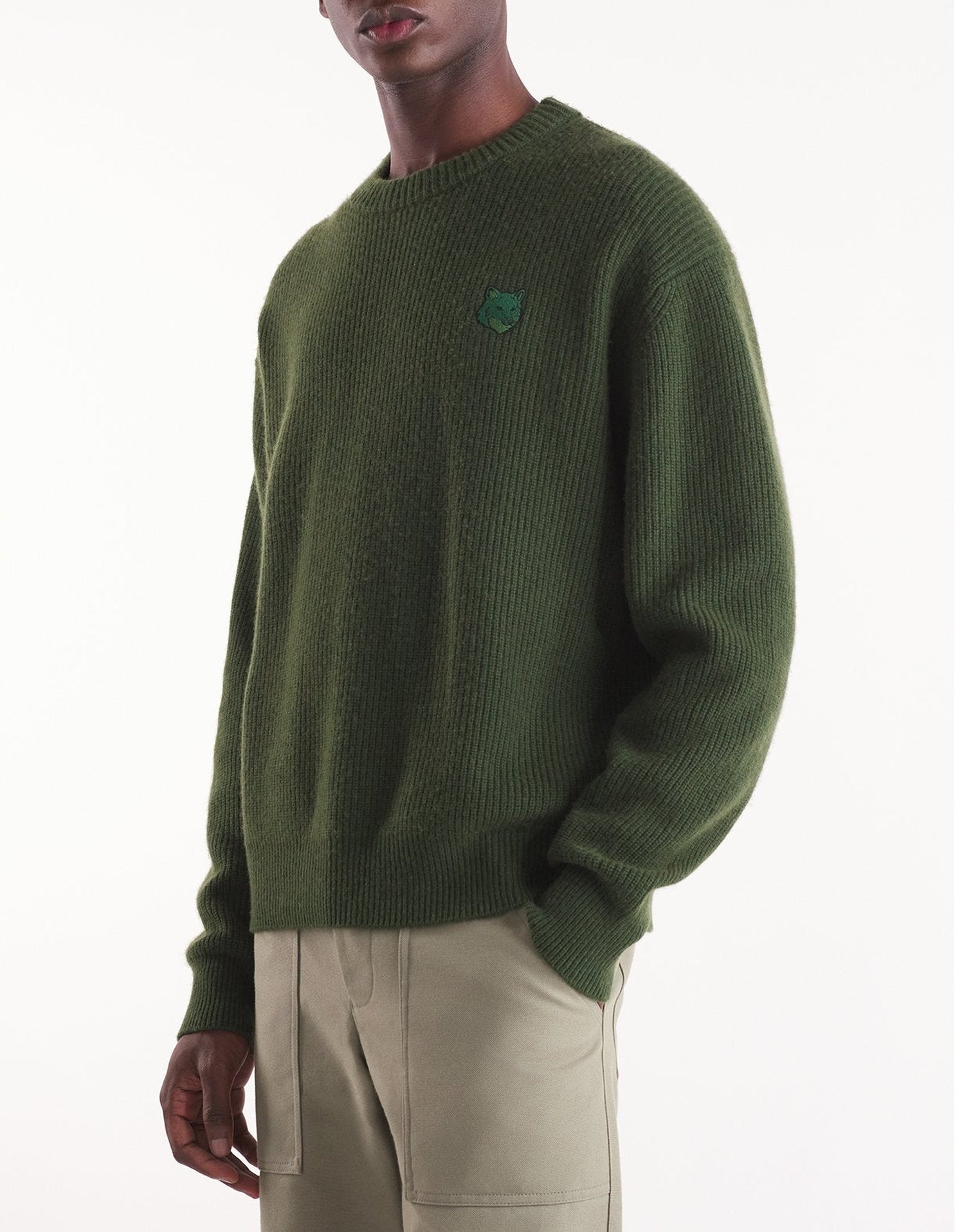 Pull Bold Fox Head côtelé en laine et cachemire - Ranger Green