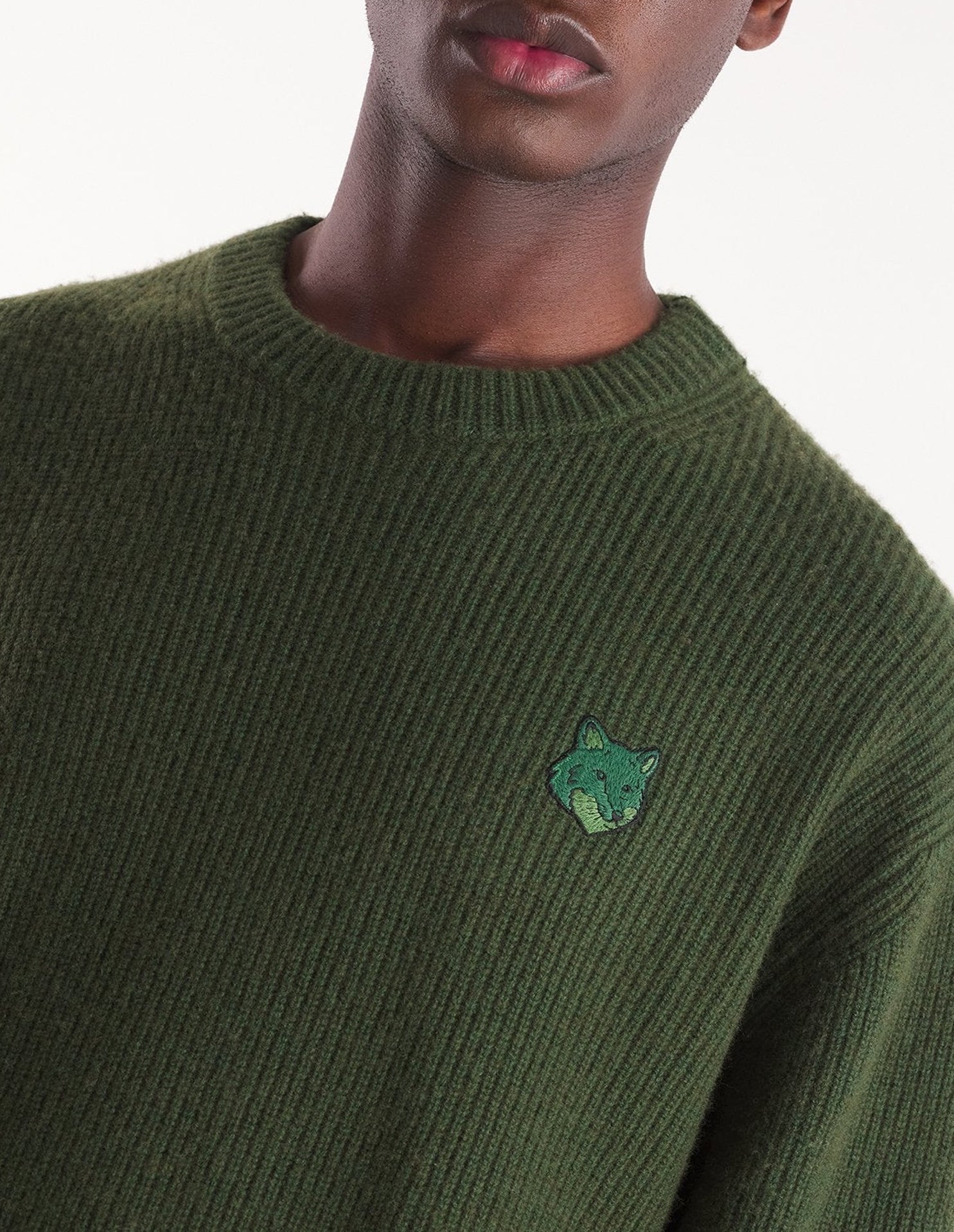 Pull Bold Fox Head côtelé en laine et cachemire - Ranger Green