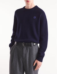 Bold Fox Head ribbed jumper in wool and cashmere - Ink Blue