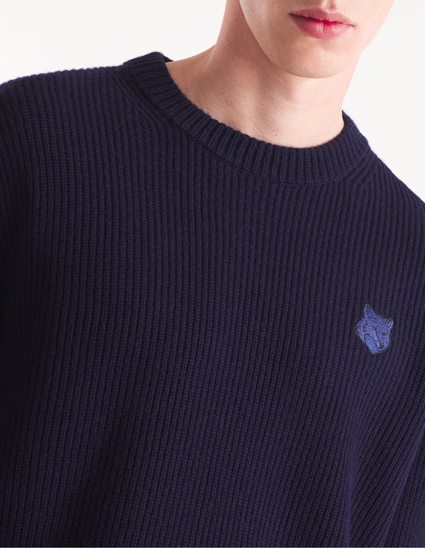 Bold Fox Head ribbed jumper in wool and cashmere - Ink Blue