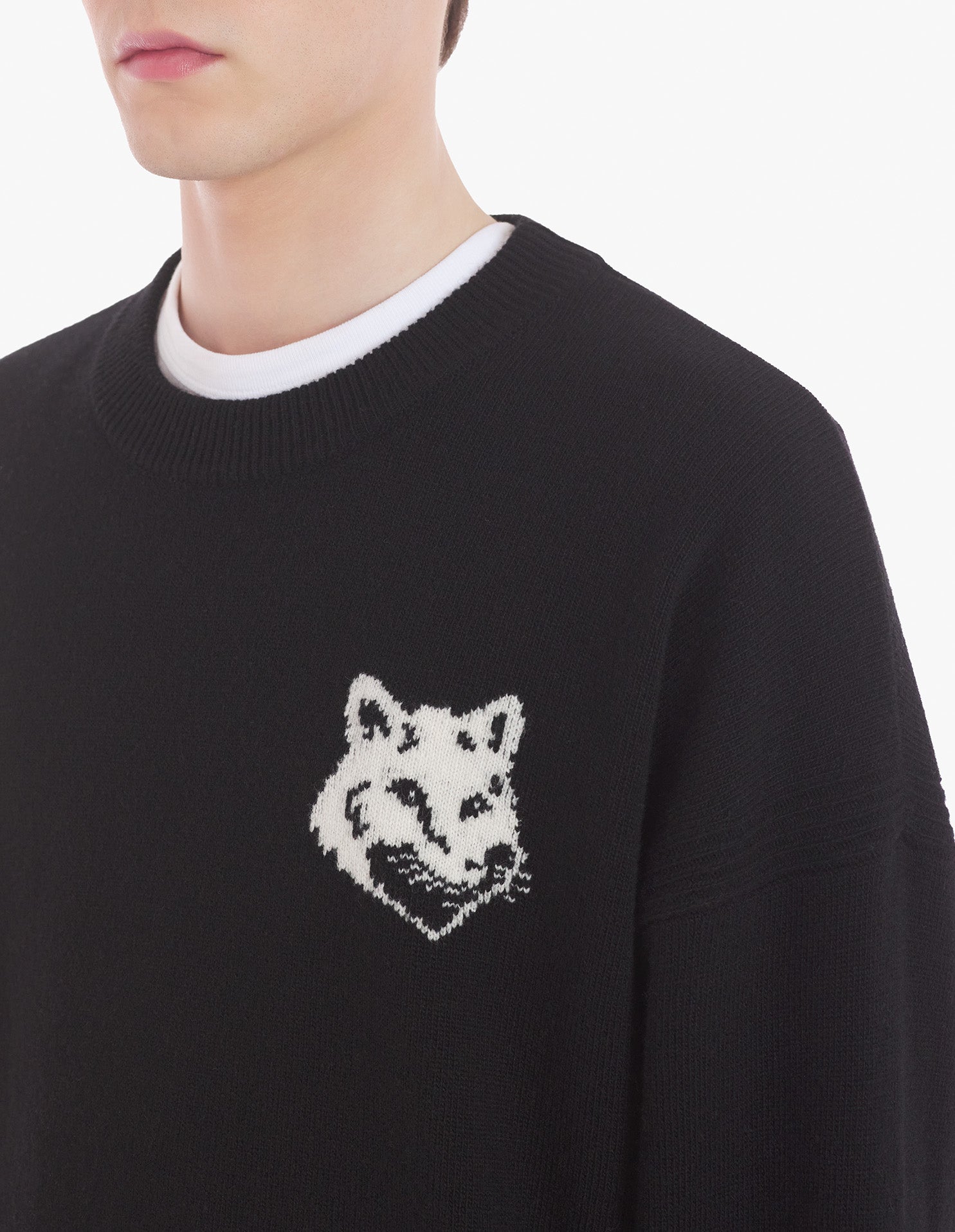 Pull à manches longues imprimé en laine - Black