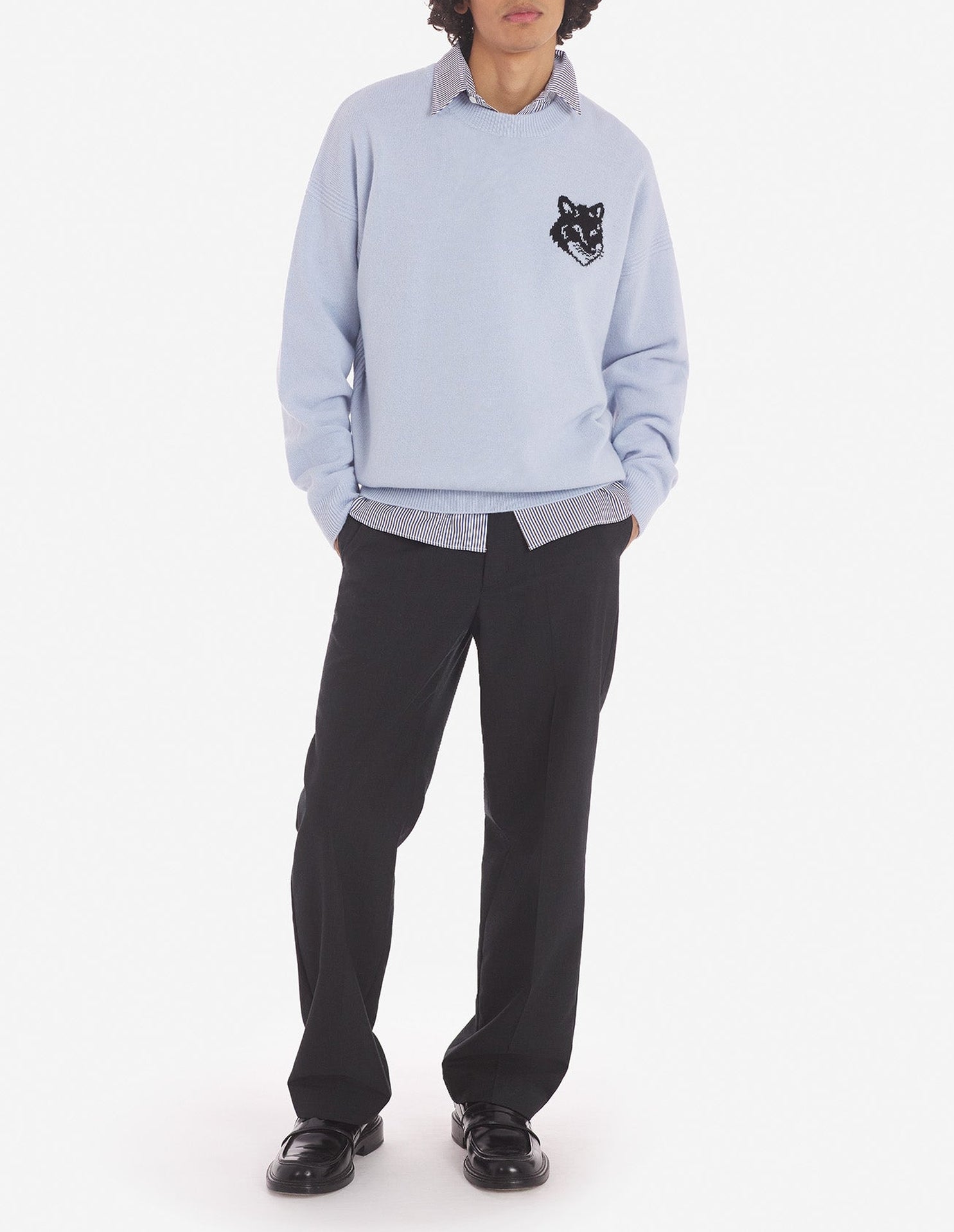 Pull à manches longues imprimé en laine - Sky Blue