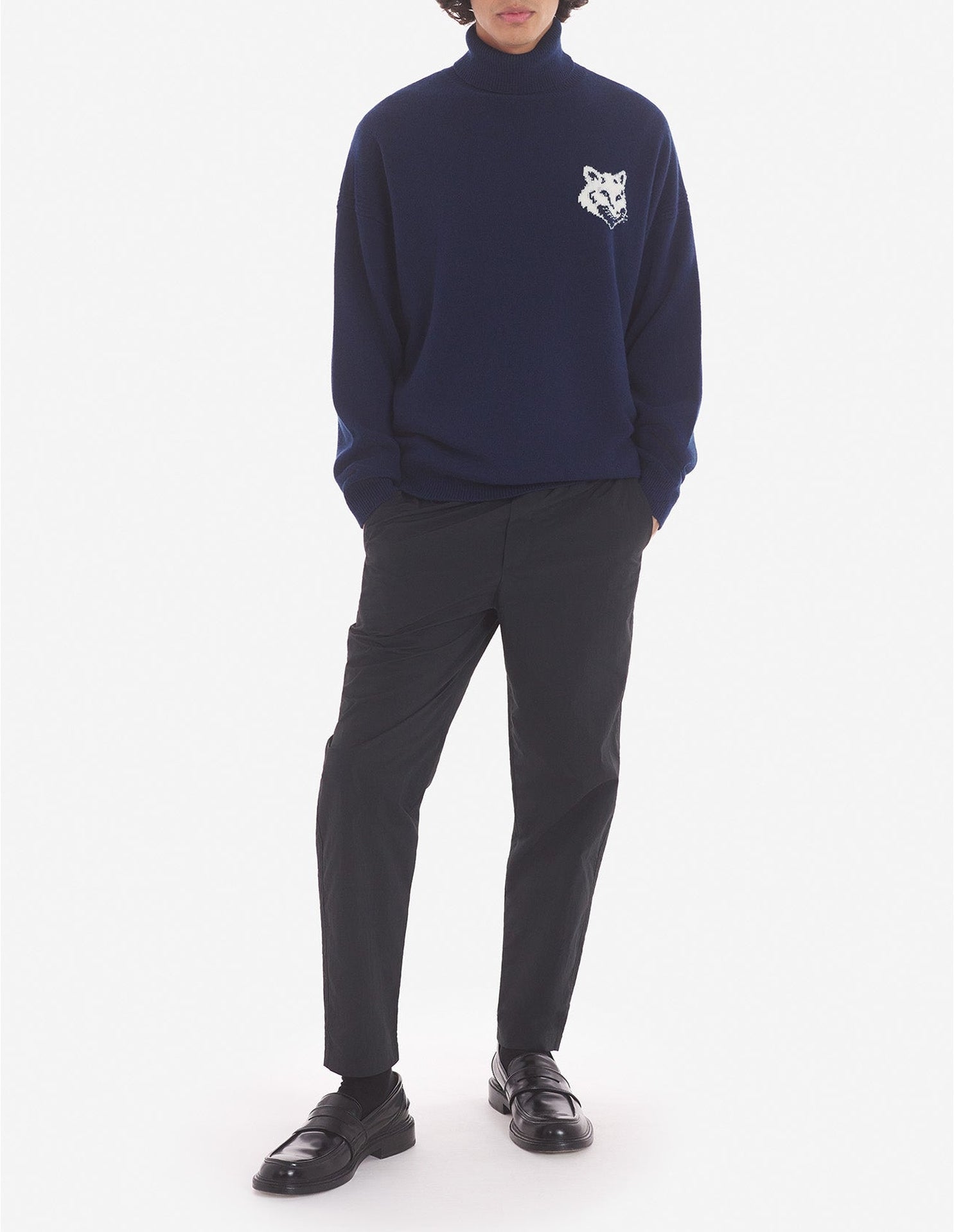 Fox Head Intarsia Comfort High Neck Jumper - Ink Blue