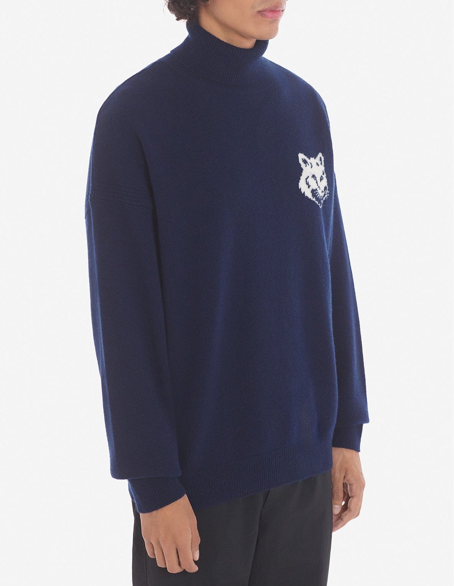 Fox Head Intarsia Comfort High Neck Jumper - Ink Blue
