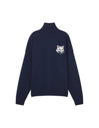 Fox Head Intarsia Comfort High Neck Jumper - Ink Blue