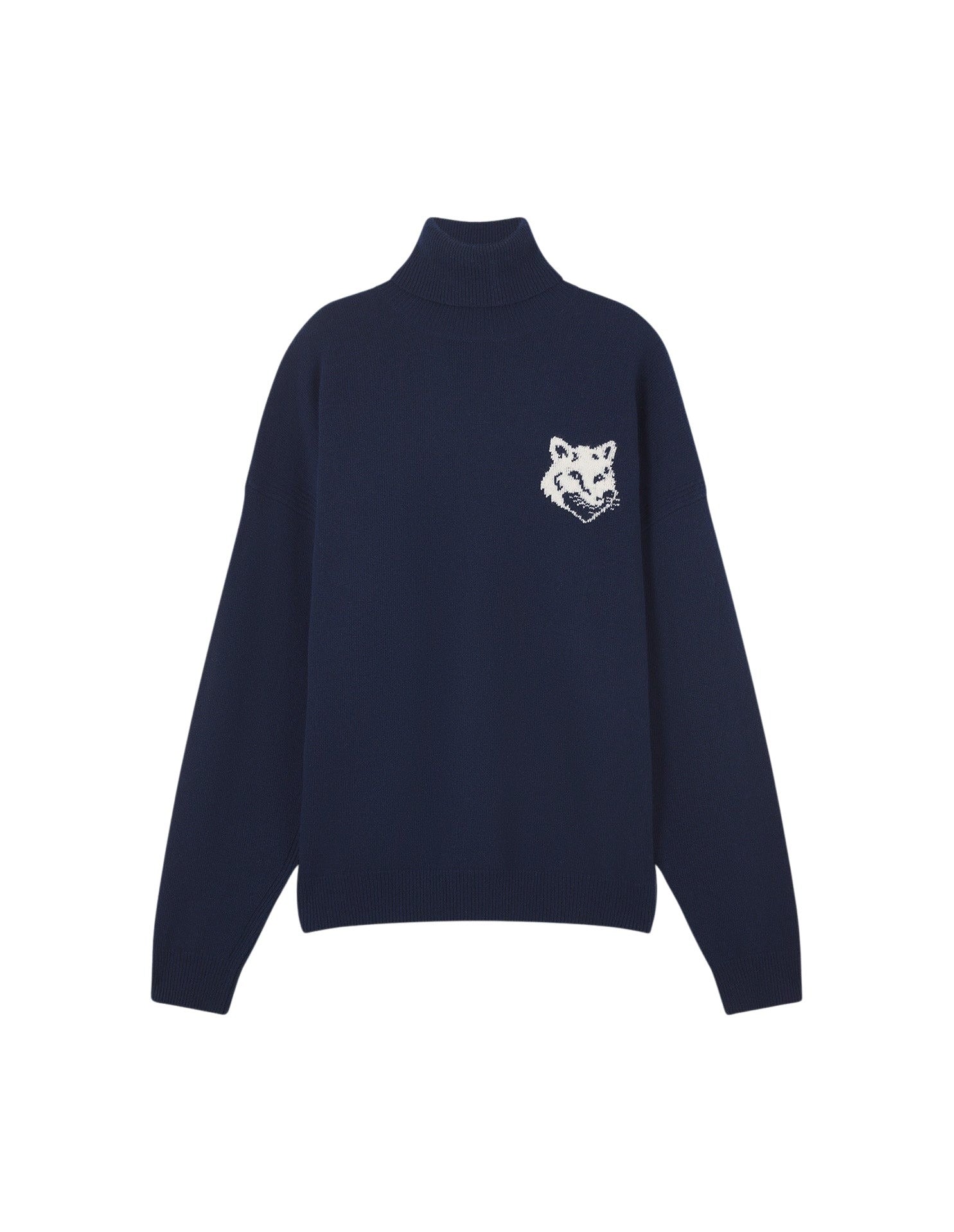 Fox Head Intarsia Comfort High Neck Jumper - Ink Blue