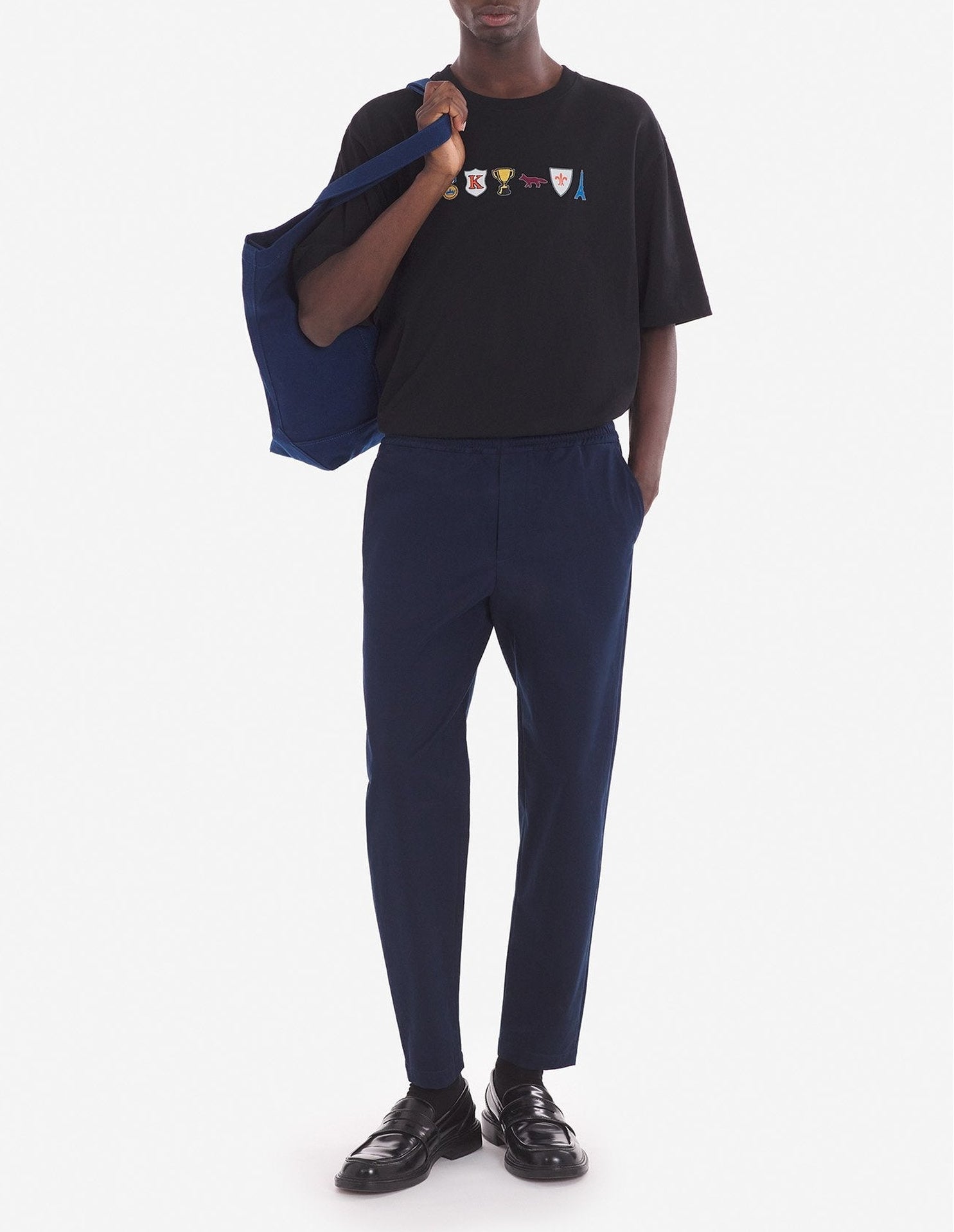 Straight-leg trousers with elasticated waistband - Ink Blue