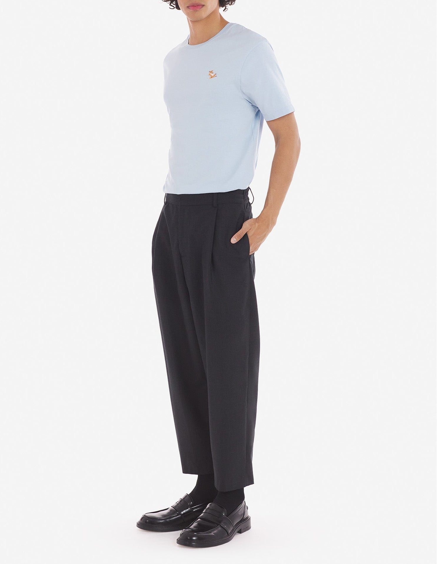 Pantalon à pinces avec poches plaquées en laine - Anthracite