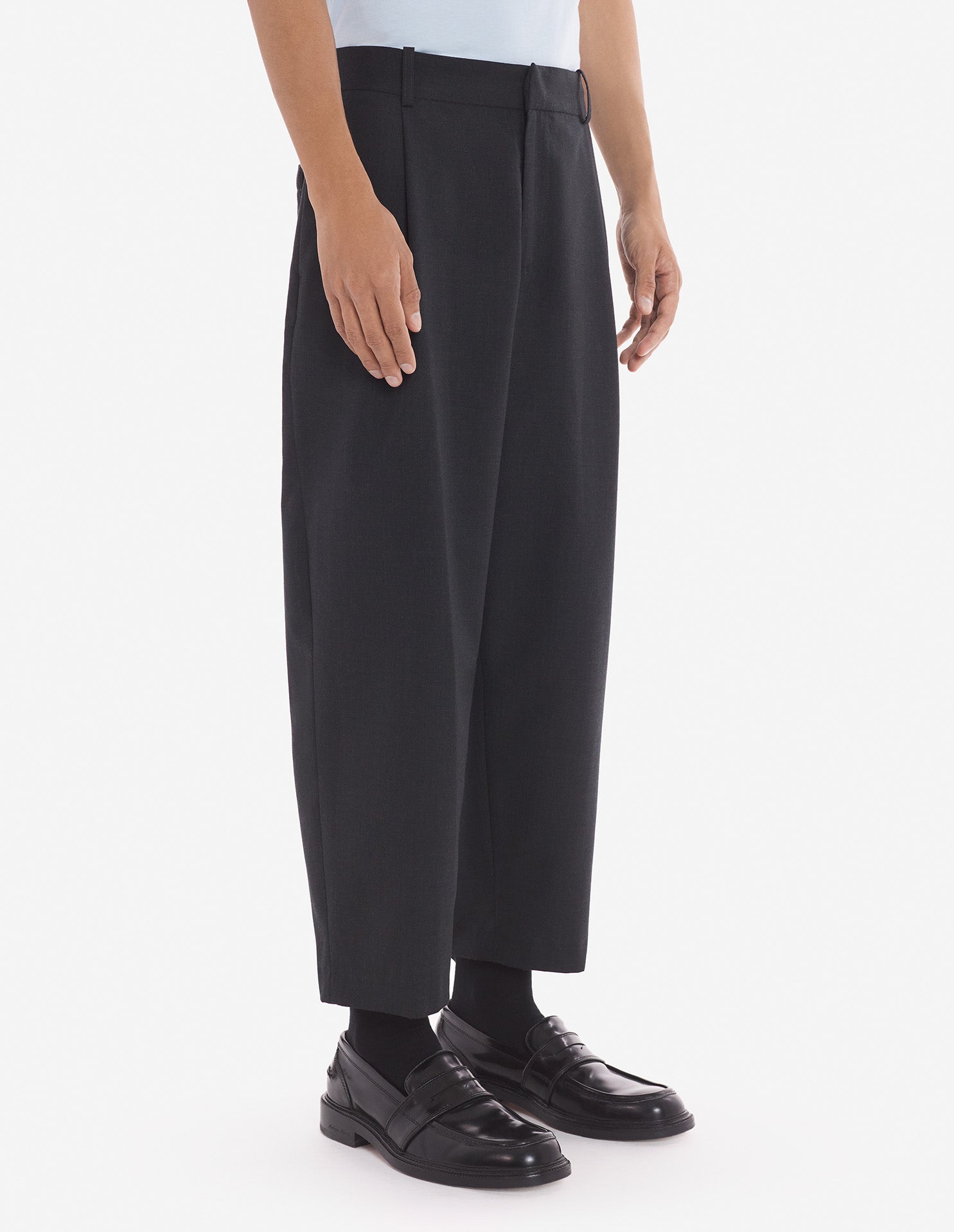 Pantalon à pinces avec poches plaquées en laine - Anthracite