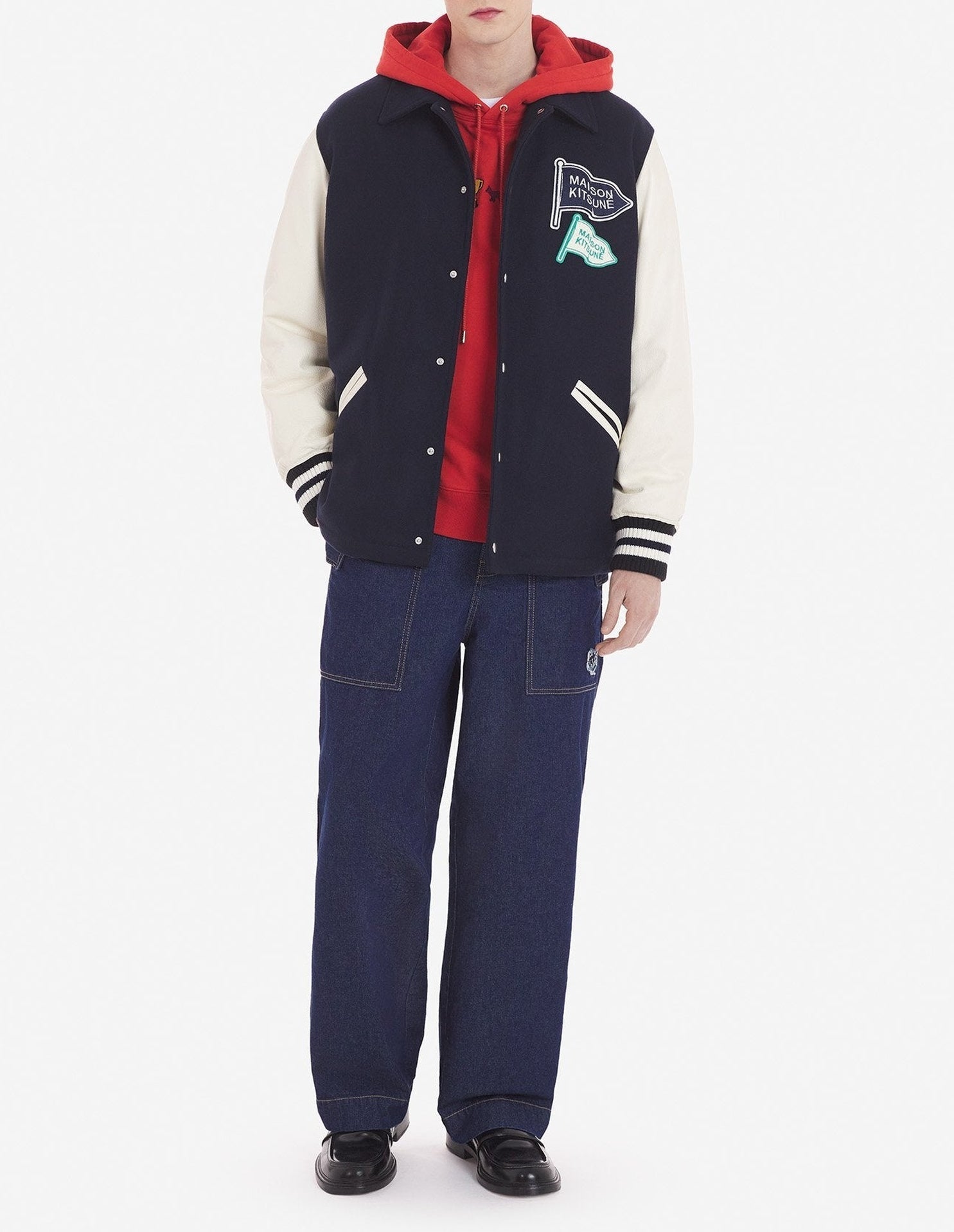 Wool felt and leather jacket - Ink Blue