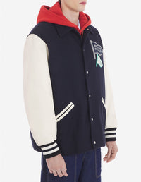 Wool felt and leather jacket - Ink Blue