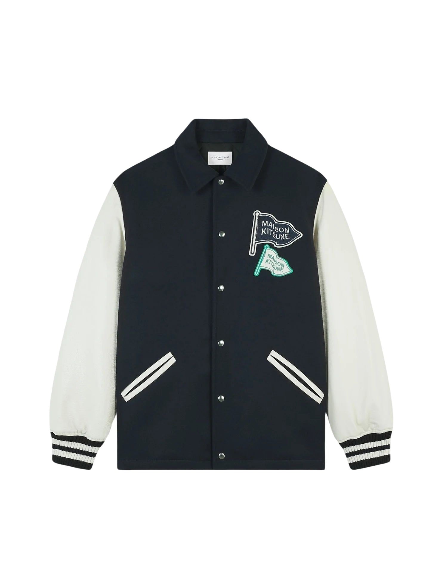 Wool felt and leather jacket - Ink Blue