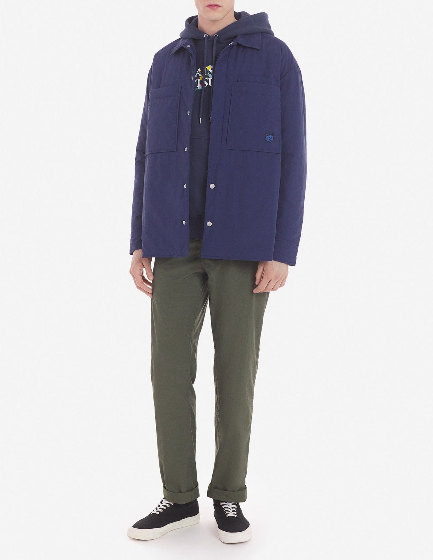 Quilted overshirt with embroidered badge - Ink Blue