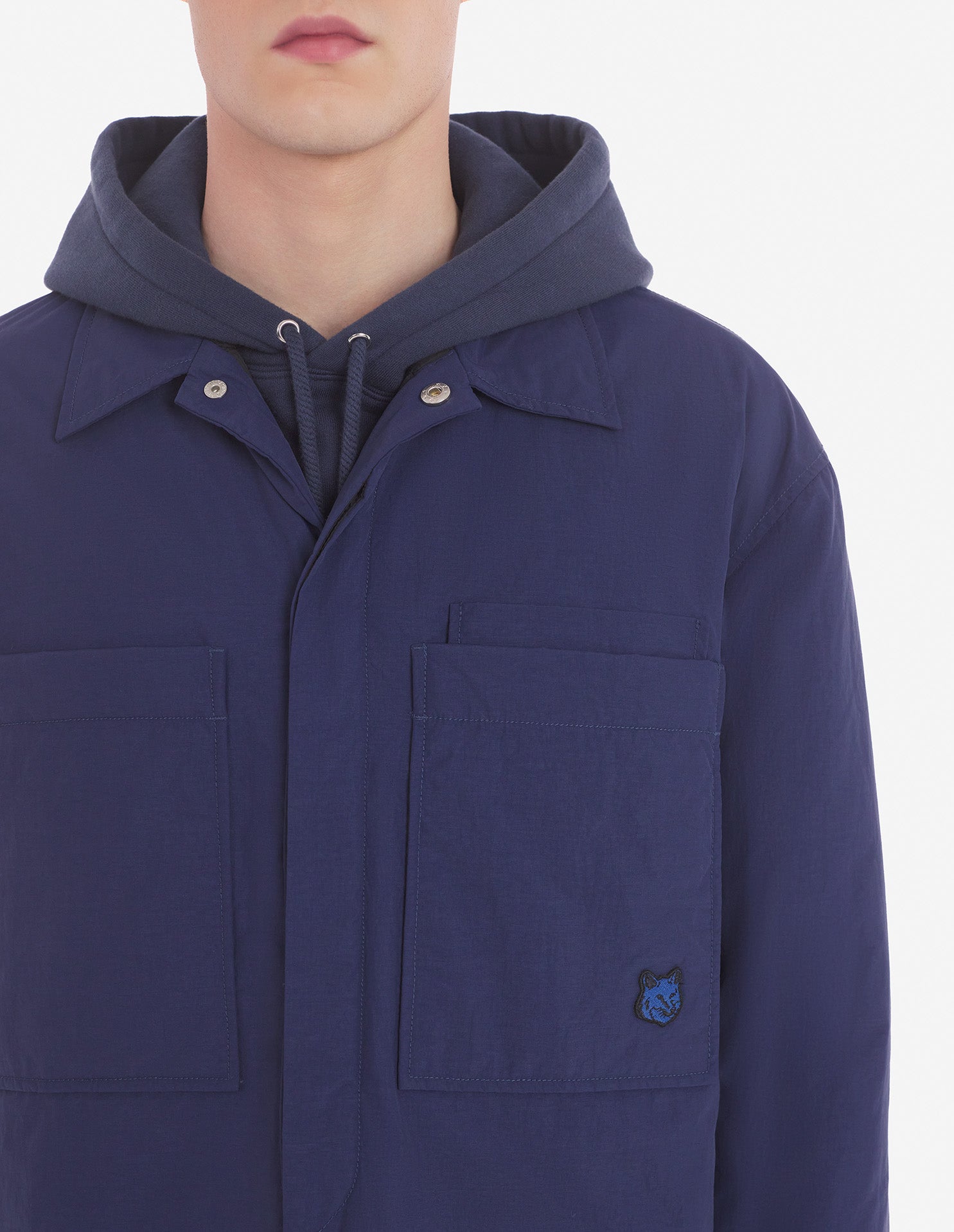 Quilted overshirt with embroidered badge - Ink Blue