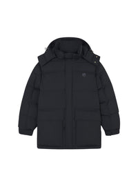 Hooded jacket with pockets and crest - Black
