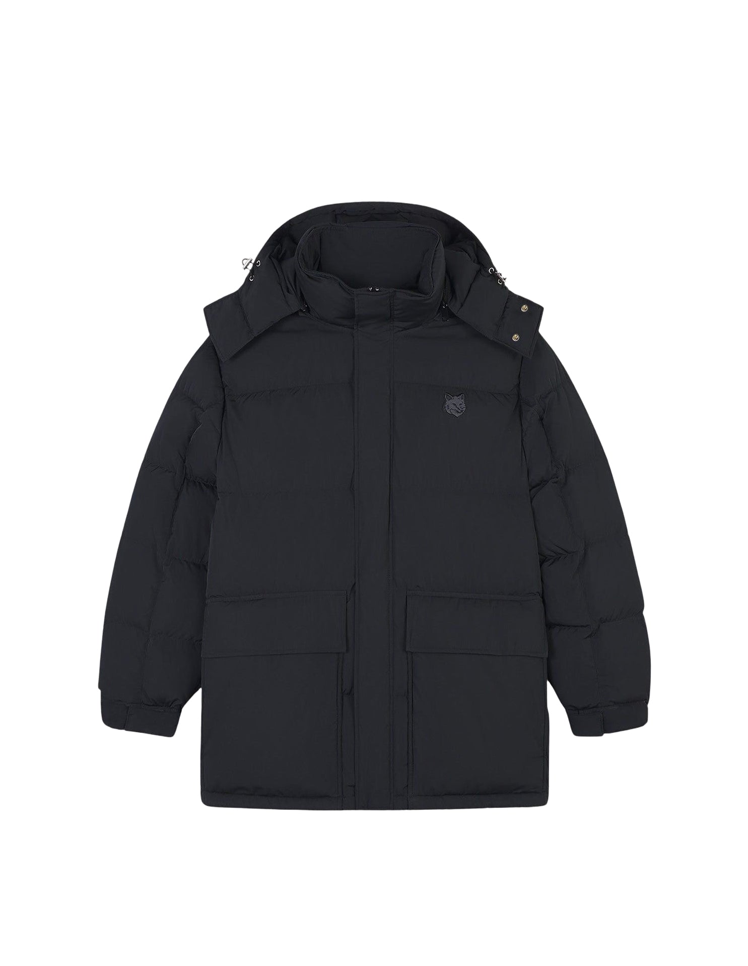 Hooded jacket with pockets and crest - Black