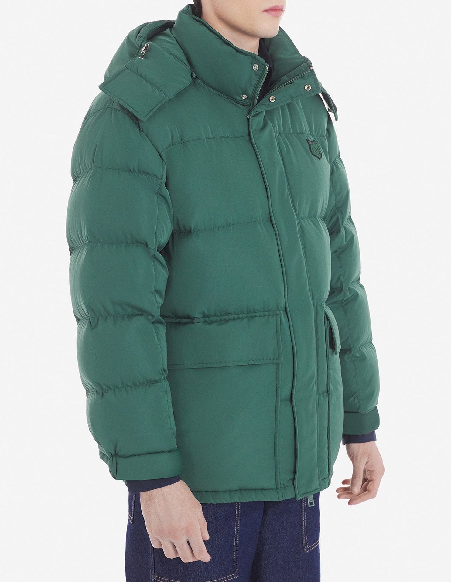 Hooded jacket with pockets and crest - Bottle Green
