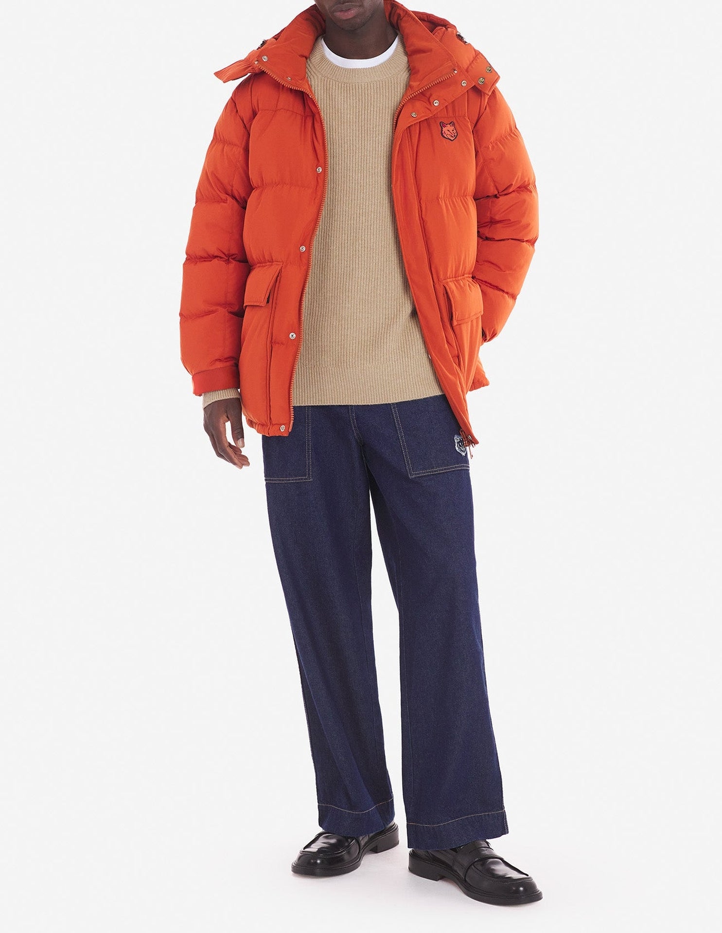 Hooded jacket with pockets and crest - Clay