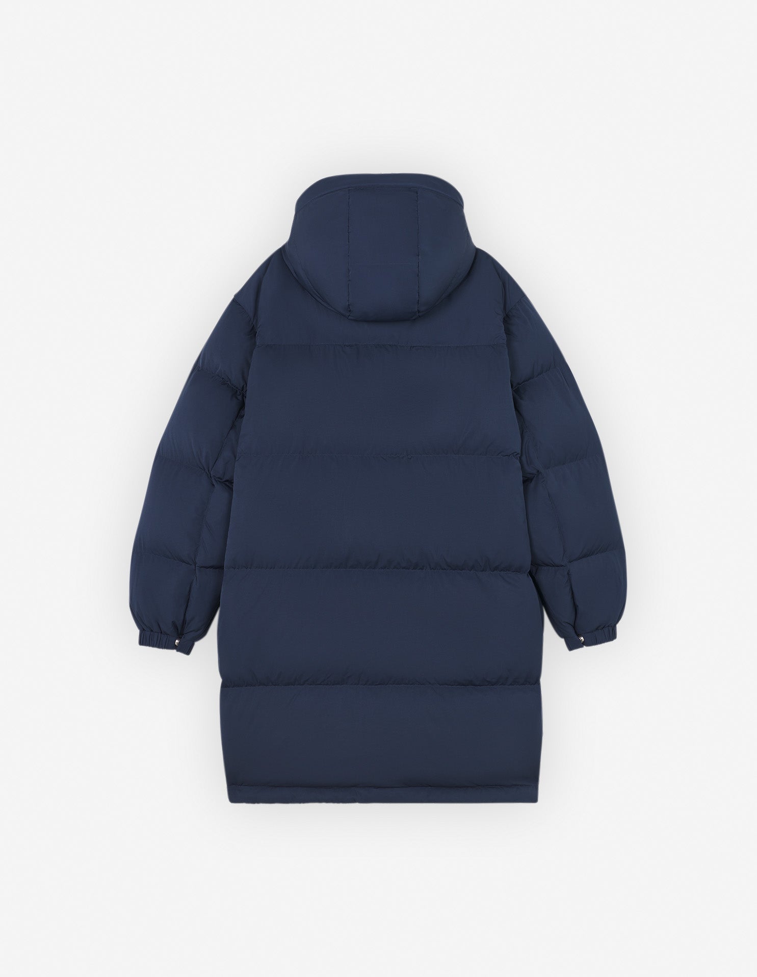 Mid-length hooded down jacket with crest - Ink Blue