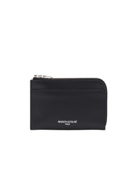 Zipped leather card case with embossed front - Black