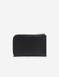 Zipped leather card case with embossed front - Black