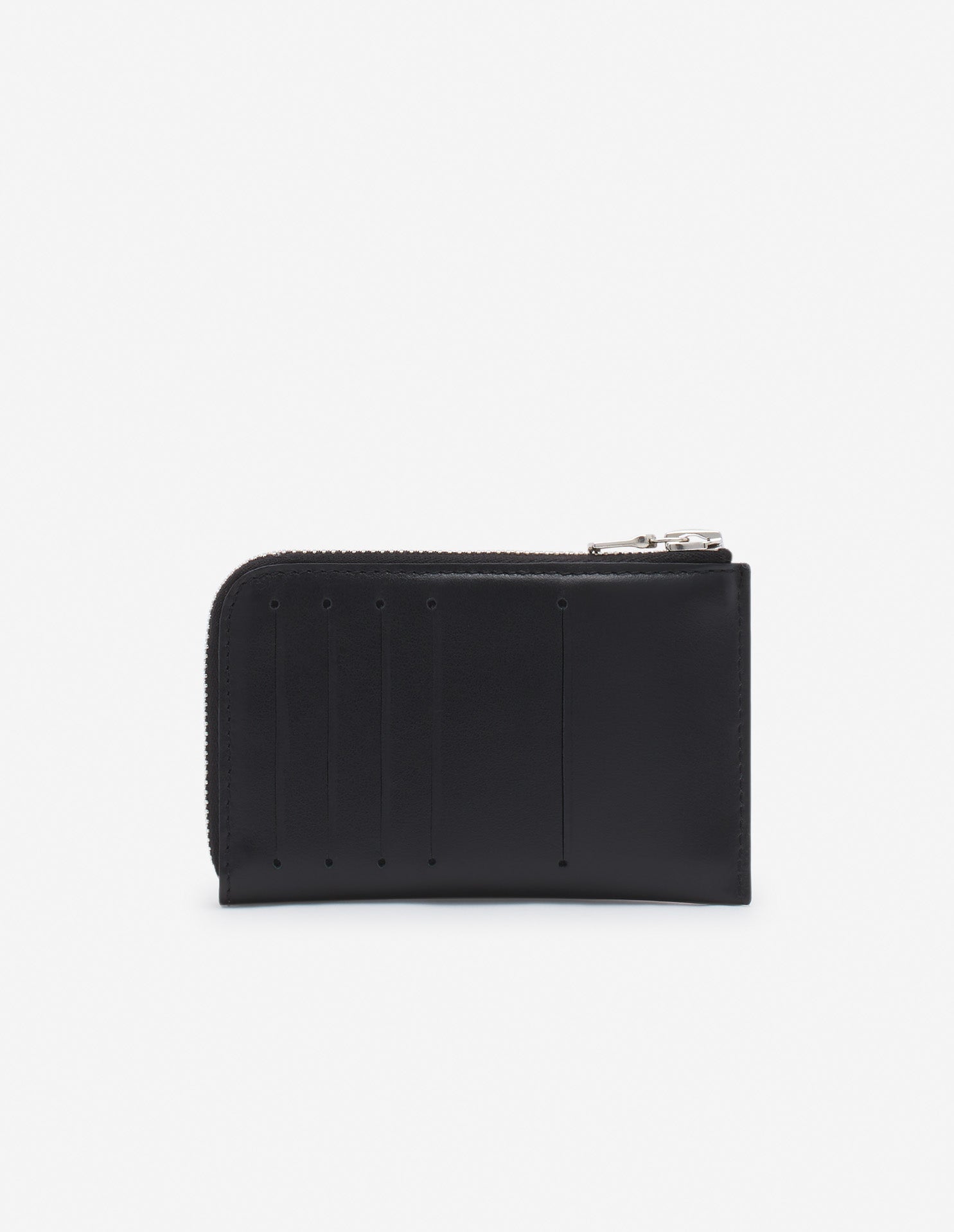 Zipped leather card case with embossed front - Black