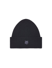 Ribbed hat with wool crest - Black
