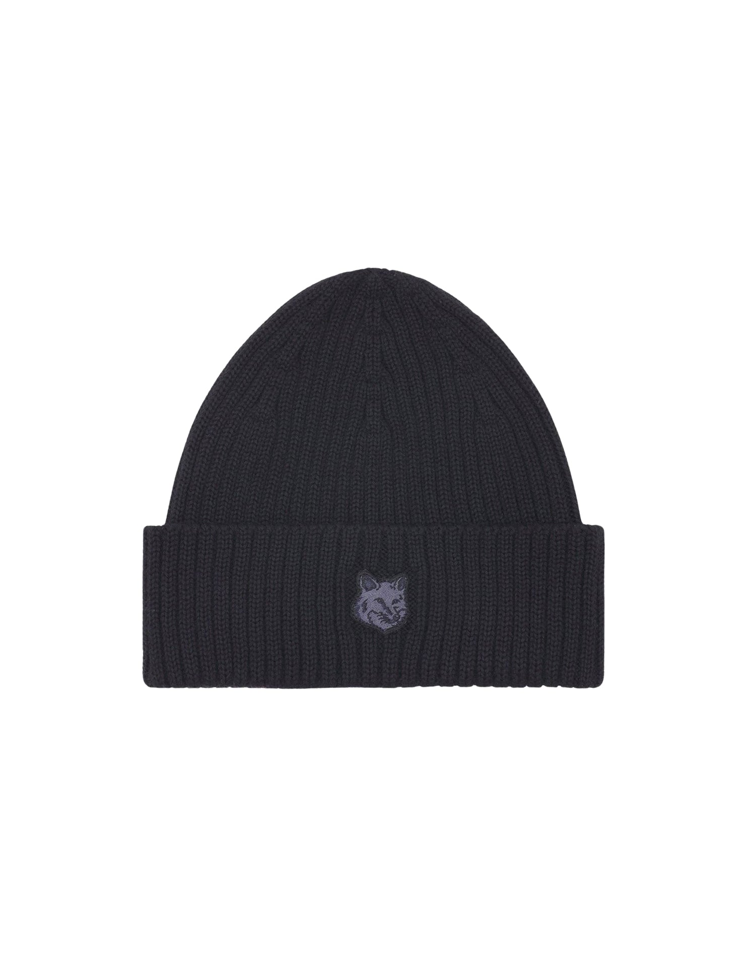 Ribbed hat with wool crest - Black
