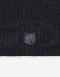 Ribbed hat with wool crest - Black