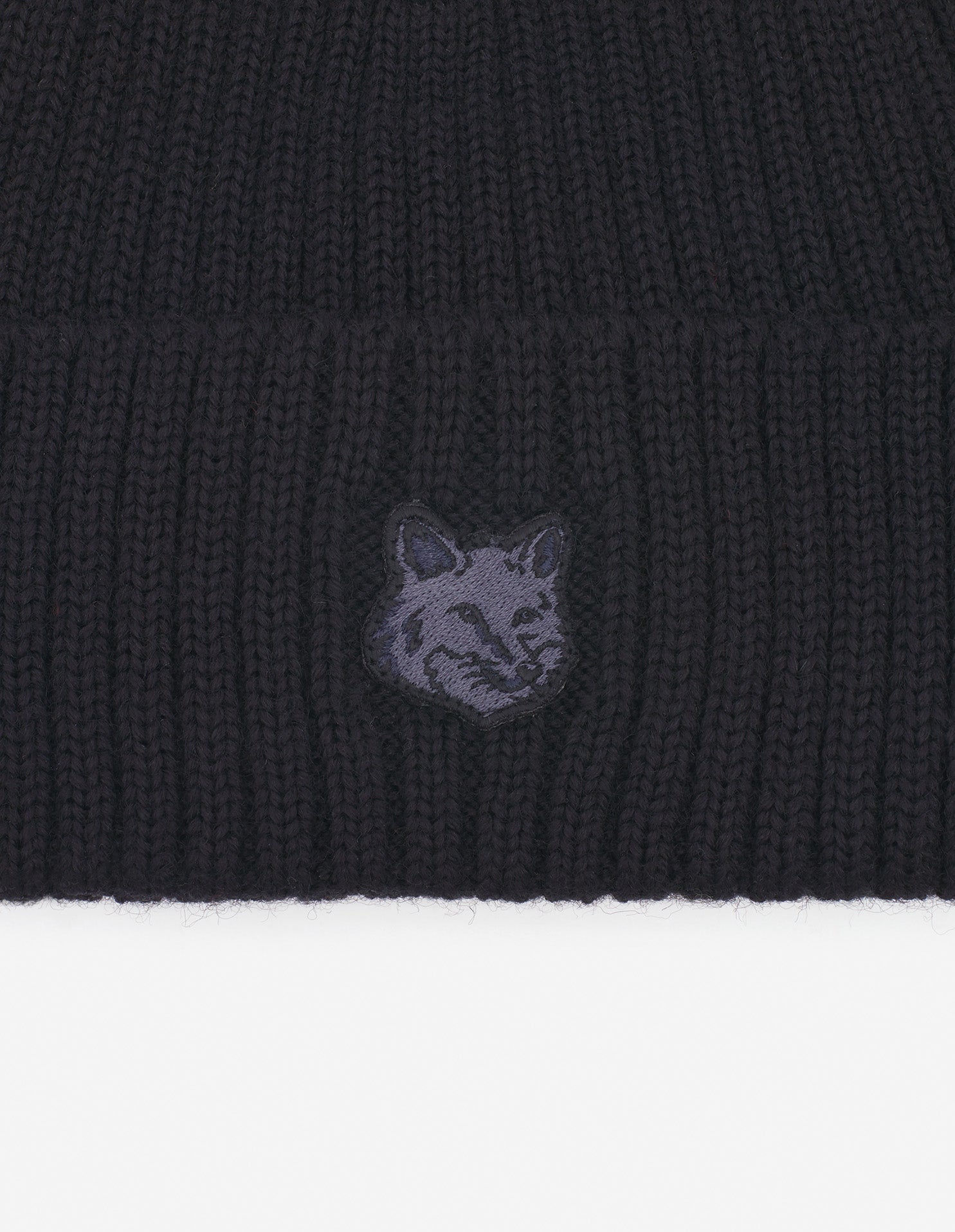 Ribbed hat with wool crest - Black