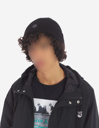 Ribbed hat with wool crest - Black