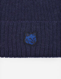 Ribbed hat with wool crest - Ink Blue