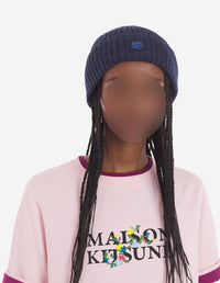 Ribbed hat with wool crest - Ink Blue