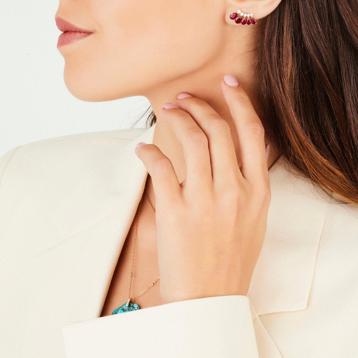 MONO BOUCLE D OREILLE RUBIS OR ROSE