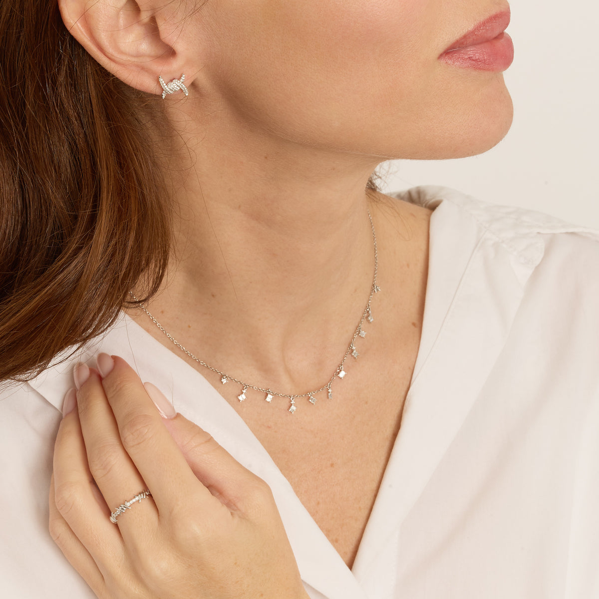 Gypsy necklace in 18K white gold set with diamonds - White