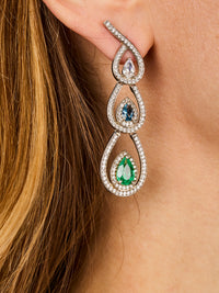 5qty NEW / Argent Rhodié Boucles d'oreilles en argent rhodié serties de Burmalite™ tsavorite et bleu paon taille poire // RECO : 675€