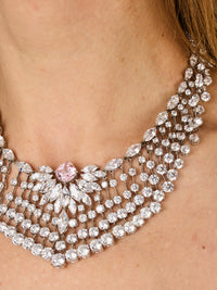 2qty NEW / Argent Rhodié Collier Opéra en argent rhodié serti de Burmalite™ rose taille coussin 10mm // RECO : 2135€