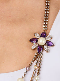 1qty NEW / Vermeil Collier sautoir 3 rangs vermeil rose perle blanche et perle rubis // RECO : 1350€