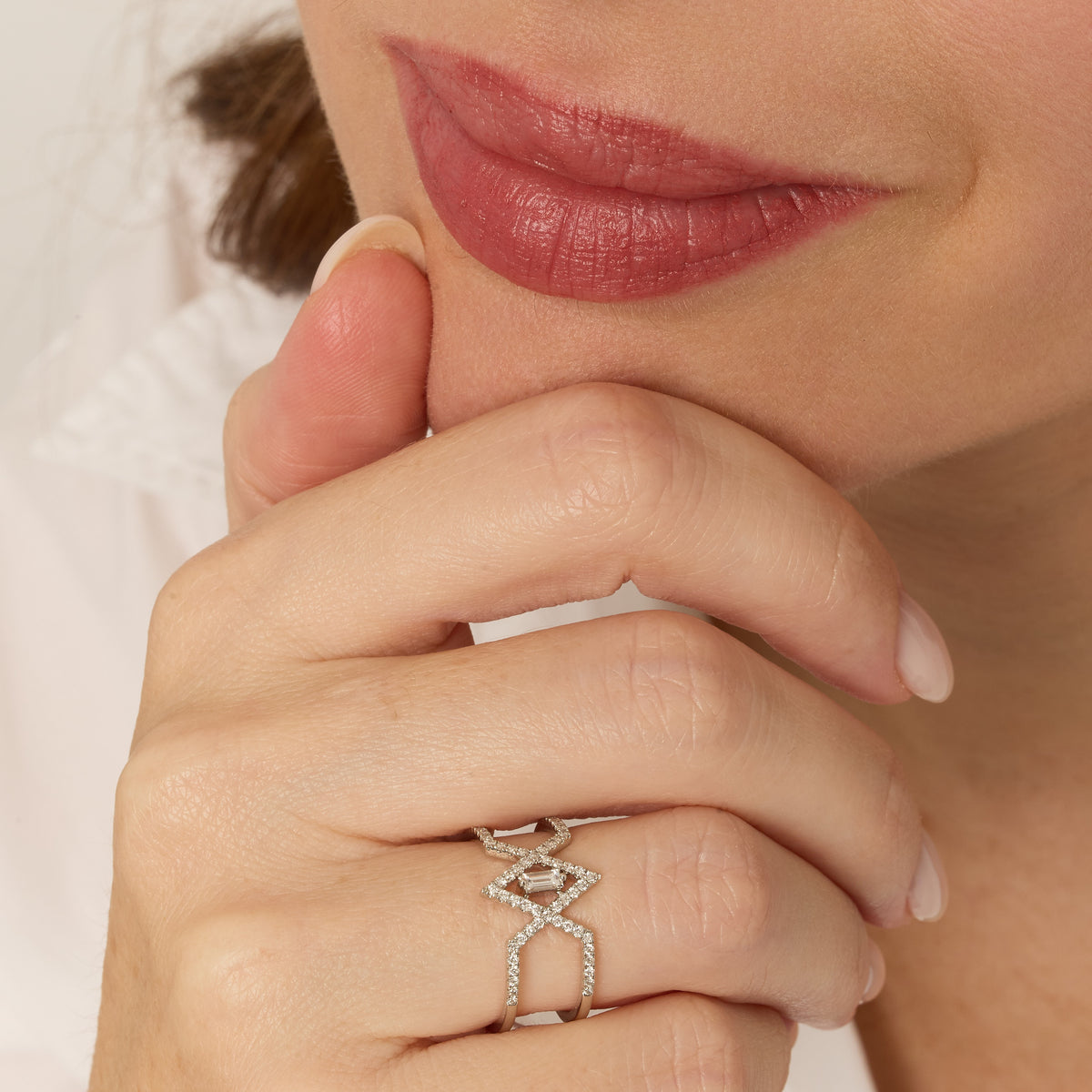 Délicatesse Ring in 18K white gold set with diamonds - White
