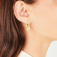 Jaune Fluo / Mono boucle Créole Hexagone Art Deco en Or rose 14K sertie de diamants - Jaune Fluo
