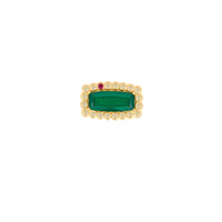 Bague en or jaune sertie de diamant - Calcédoine verte & Rubis