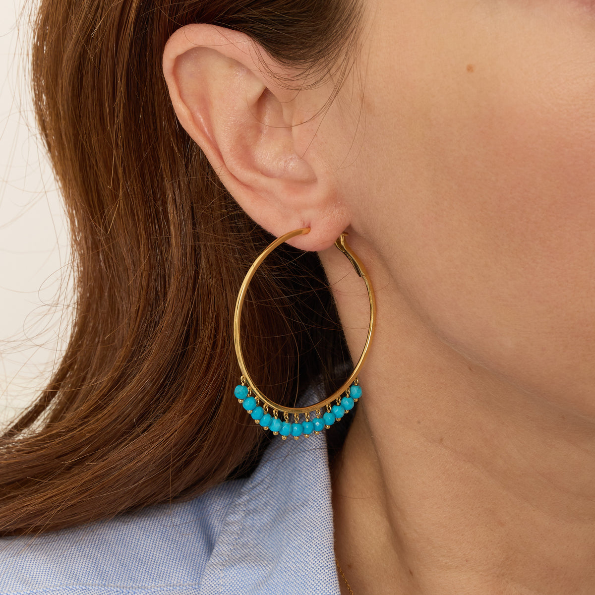 PrixTroca:1430€_VentesTroca:0_QtyTroca:1_ST:0%_Boucles d'oreilles Créoles en Or jaune 18K serties de diamants & Turquoise - Jaune